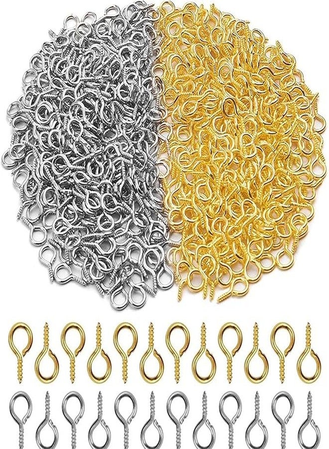 KReating Dot | Mix of 100 | 50 Pcs Nickel Silver and 50 Golden Coloured 5 x 10mm Screw Eye Pins Hooks with 50 Silver and 50 Golden Jump Rings, Eyelets Screw Threaded Clasp Hooks for Making Pendants, Beads, Jewellery Findings (KRBSM-100) - Image 1